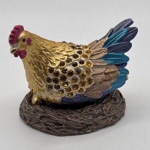 Ciel Hen Chicken Trinket Box Hand Painted Enamel Crystals